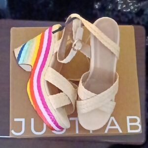 A:JustFab Multicolor Wedge Sandals with Cream Straps
